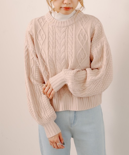 OLIVE des OLIVE（オリーブデオリーブ）の「【WEB限定】後ろレースアップケーブルニット（ニット/セーター・レディース・ベージュ/ブルー/アイボリー/ミント・FREE）」の18枚目の写真