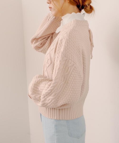 OLIVE des OLIVE（オリーブデオリーブ）の「【WEB限定】後ろレースアップケーブルニット（ニット/セーター・レディース・ベージュ/ブルー/アイボリー/ミント・FREE）」の14枚目の写真