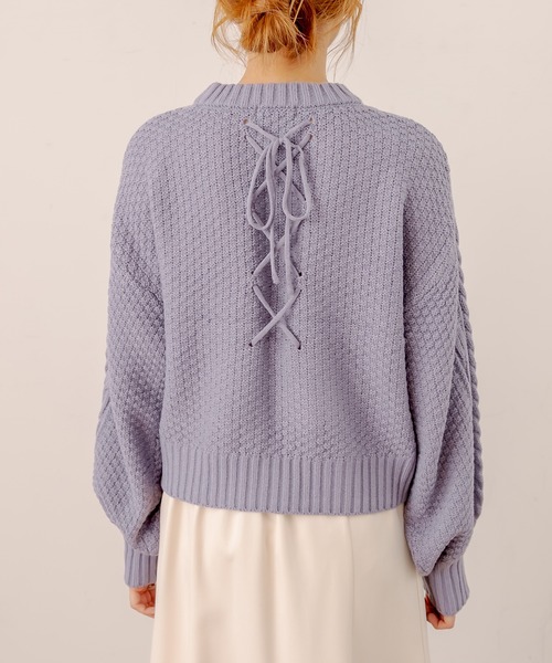 OLIVE des OLIVE（オリーブデオリーブ）の「【WEB限定】後ろレースアップケーブルニット（ニット/セーター・レディース・ベージュ/ブルー/アイボリー/ミント・FREE）」の16枚目の写真