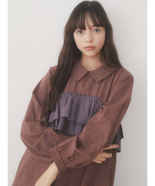 merry jenny（メリージェニー）の「【WEB限定】チェックアシメフリルワンピース（ワンピース・レディース・ネイビー/ブラウン/グリーン・FREE）」の6枚目の写真