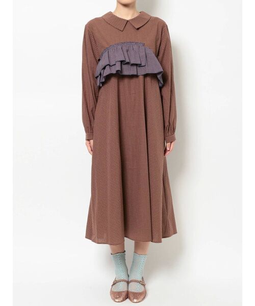 merry jenny（メリージェニー）の「【WEB限定】チェックアシメフリルワンピース（ワンピース・レディース・ネイビー/ブラウン/グリーン・FREE）」の7枚目の写真