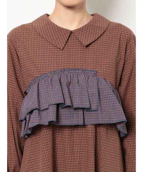 merry jenny（メリージェニー）の「【WEB限定】チェックアシメフリルワンピース（ワンピース・レディース・ネイビー/ブラウン/グリーン・FREE）」の10枚目の写真