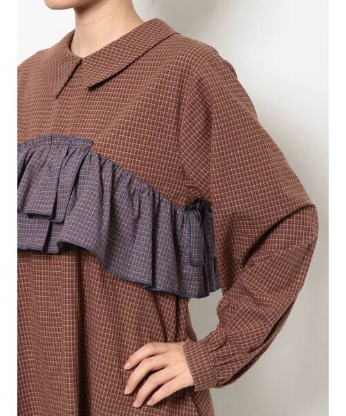 merry jenny（メリージェニー）の「【WEB限定】チェックアシメフリルワンピース（ワンピース・レディース・ネイビー/ブラウン/グリーン・FREE）」の11枚目の写真