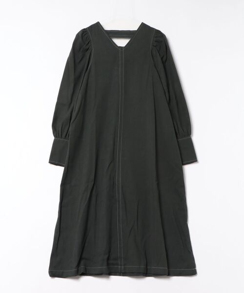 STYLEBLOCK(スタイルブロック)の「ピーチ起毛配色ステッチワンピース(ワンピース・レディース・ブラック/グリーン/ブラウン/ホワイト系その他・M)」の1枚目の写真