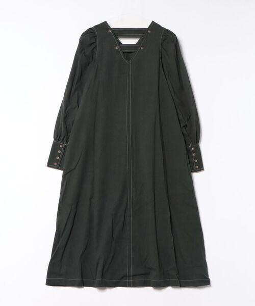 STYLEBLOCK(スタイルブロック)の「ピーチ起毛配色ステッチワンピース(ワンピース・レディース・ブラック/グリーン/ブラウン/ホワイト系その他・M)」の5枚目の写真