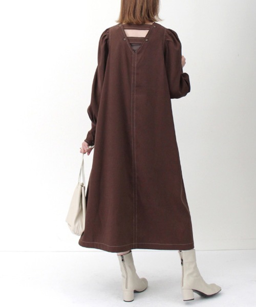STYLEBLOCK(スタイルブロック)の「ピーチ起毛配色ステッチワンピース(ワンピース・レディース・ブラック/グリーン/ブラウン/ホワイト系その他・M)」の8枚目の写真