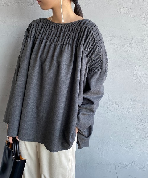 mizuiro ind ギャザーデザイン クルーネックワイドブラウス mizuiroind（ミズイロインド）の「[mizuiro ind/ミズイロインド