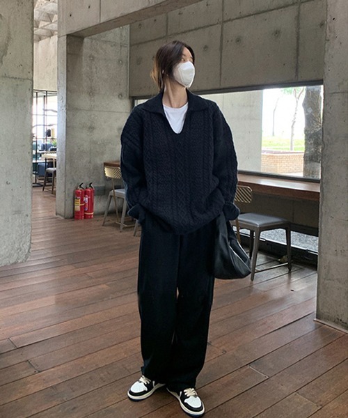 HALEY PESCA（ヘーリーペスカ）の「HALEY PESCA/オーバーシルエット Vネックニット（ニット/セーター・レディース・ホワイト/ブラック/オレンジ・FREE）」の3枚目の写真