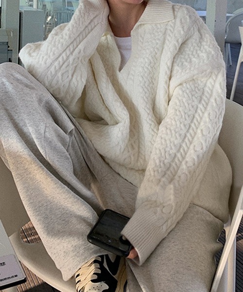 HALEY PESCA（ヘーリーペスカ）の「HALEY PESCA/オーバーシルエット Vネックニット（ニット/セーター・レディース・ホワイト/ブラック/オレンジ・FREE）」の14枚目の写真