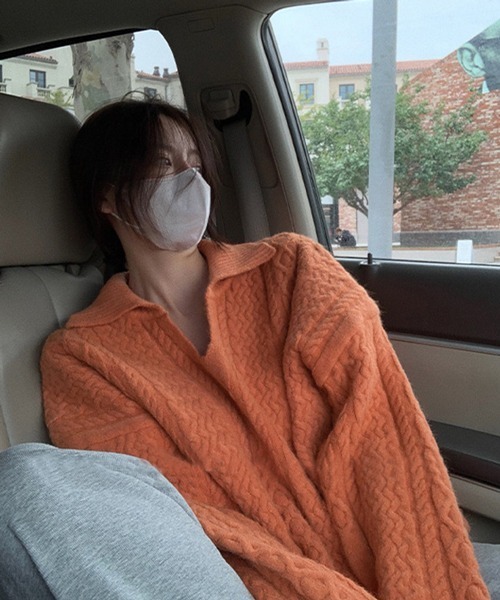 HALEY PESCA（ヘーリーペスカ）の「HALEY PESCA/オーバーシルエット Vネックニット（ニット/セーター・レディース・ホワイト/ブラック/オレンジ・FREE）」の9枚目の写真