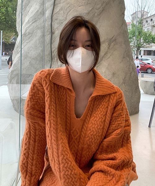 HALEY PESCA（ヘーリーペスカ）の「HALEY PESCA/オーバーシルエット Vネックニット（ニット/セーター・レディース・ホワイト/ブラック/オレンジ・FREE）」の18枚目の写真