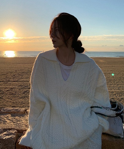 HALEY PESCA（ヘーリーペスカ）の「HALEY PESCA/オーバーシルエット Vネックニット（ニット/セーター・レディース・ホワイト/ブラック/オレンジ・FREE）」の17枚目の写真