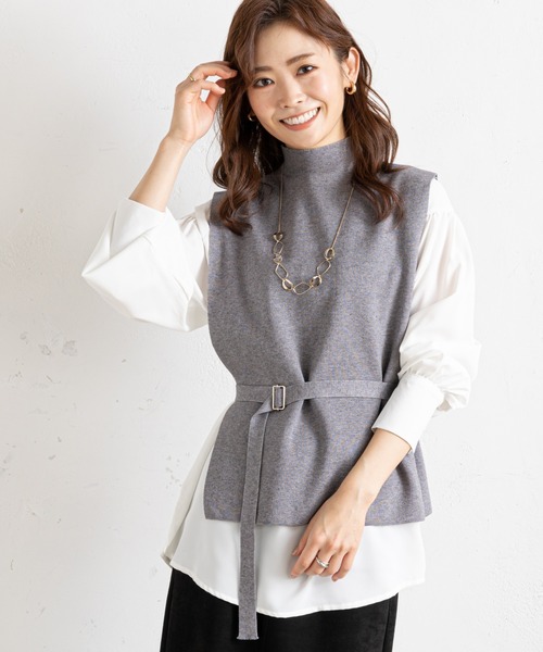 prose verse（プロズヴェール）の「【セットアイテム】ニットベスト×袖ボリュームブラウス（ベスト・レディース・ブラック/グレー/ベージュ・FREE）」の3枚目の写真
