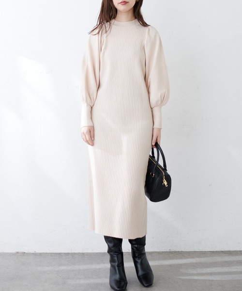 natural couture(ナチュラルクチュール)の「【WEB限定】ワイドリブボリューム袖ニットワンピース(ワンピース・レディース・チャコールグレー/ブラウン/オフホワイト/グリーン・FREE)」の2枚目の写真