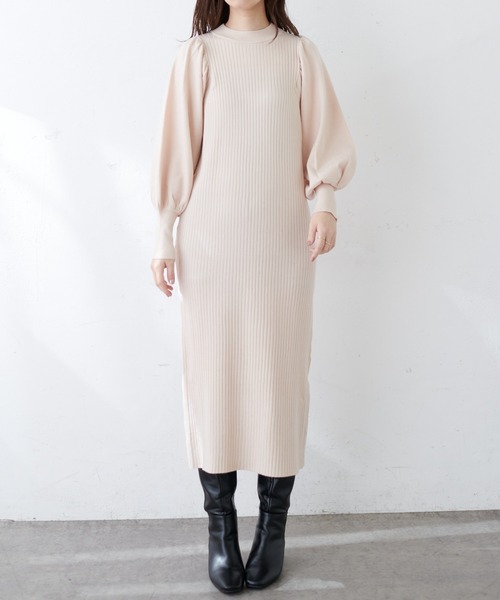 natural couture(ナチュラルクチュール)の「【WEB限定】ワイドリブボリューム袖ニットワンピース(ワンピース・レディース・チャコールグレー/ブラウン/オフホワイト/グリーン・FREE)」の19枚目の写真