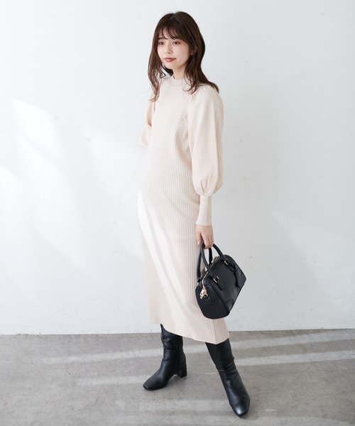 natural couture(ナチュラルクチュール)の「【WEB限定】ワイドリブボリューム袖ニットワンピース(ワンピース・レディース・チャコールグレー/ブラウン/オフホワイト/グリーン・FREE)」の17枚目の写真