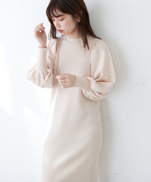 natural couture(ナチュラルクチュール)の「【WEB限定】ワイドリブボリューム袖ニットワンピース(ワンピース・レディース・チャコールグレー/ブラウン/オフホワイト/グリーン・FREE)」の14枚目の写真