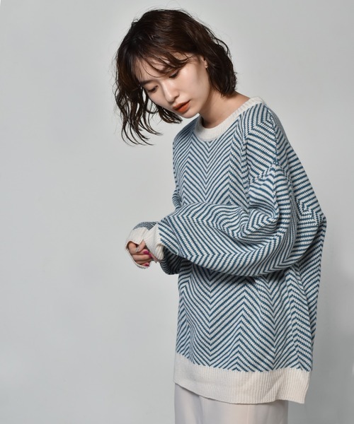 RETRO GIRL（レトロガール）の「柄アソートニット（ニット/セーター・レディース・オフホワイト/ホワイト系その他/ブルー系その他/オレンジ系その他・FREE）」の3枚目の写真