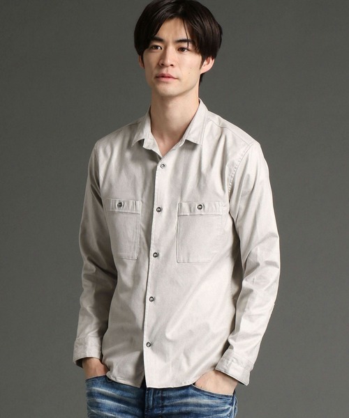 HIDEAWAYS NICOLE（ハイダウェイニコル）の「ムラプリントフェイクスウェードシャツ（シャツ/ブラウス・メンズ・ライトグレー/サックスブルー/ピンク系その他/オフホワイト/モカ・LARGE/X-LARGE/MEDIUM）」の2枚目の写真