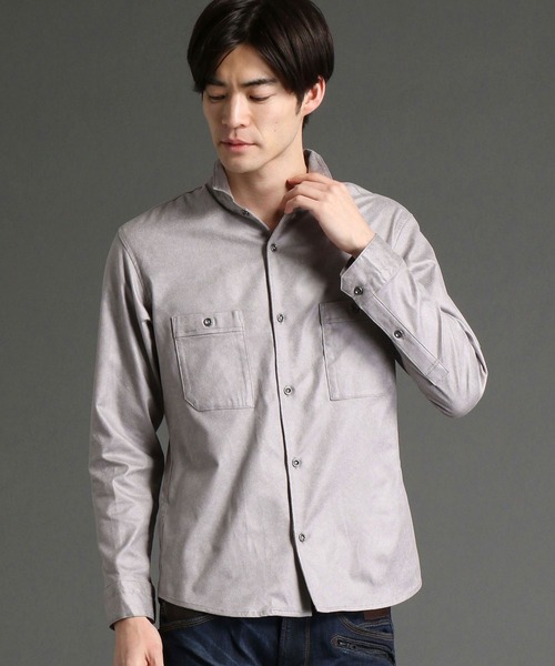 HIDEAWAYS NICOLE（ハイダウェイニコル）の「ムラプリントフェイクスウェードシャツ（シャツ/ブラウス・メンズ・ライトグレー/サックスブルー/ピンク系その他/オフホワイト/モカ・LARGE/X-LARGE/MEDIUM）」の3枚目の写真