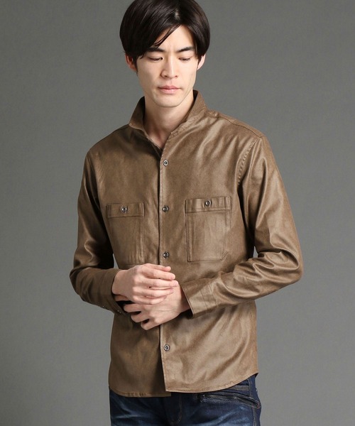 HIDEAWAYS NICOLE（ハイダウェイニコル）の「ムラプリントフェイクスウェードシャツ（シャツ/ブラウス・メンズ・ライトグレー/サックスブルー/ピンク系その他/オフホワイト/モカ・LARGE/X-LARGE/MEDIUM）」の4枚目の写真