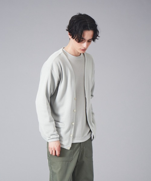 MYSELF ABAHOUSE(マイセルフアバハウス)の「ルーズシルエット ローゲージ 鹿の子 カーディガン(カーディガン/ボレロ・メンズ・アイボリー/サックスブルー/ピンクベージュ/グレイッシュブルー・46/48)」の2枚目の写真