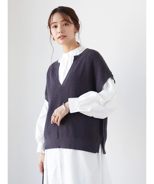 CRAFT STANDARD BOUTIQUE(クラフトスタンダードブティック)の「【ウォッシャブル】キーネックニットプルオーバー *(ベスト・レディース・チャコールグレー/ネイビー/ライトベージュ・FREE)」の21枚目の写真