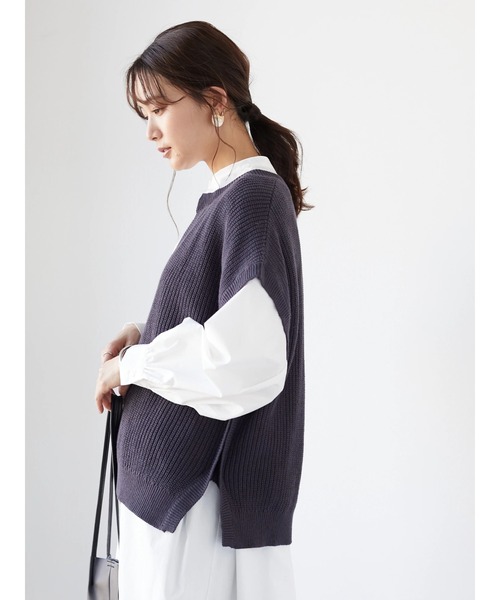 CRAFT STANDARD BOUTIQUE(クラフトスタンダードブティック)の「【ウォッシャブル】キーネックニットプルオーバー *(ベスト・レディース・チャコールグレー/ネイビー/ライトベージュ・FREE)」の7枚目の写真