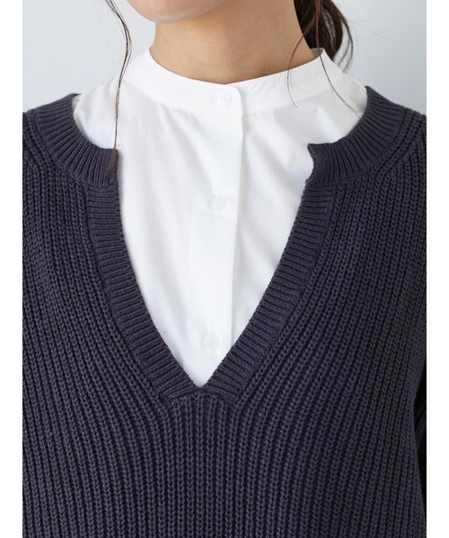 CRAFT STANDARD BOUTIQUE(クラフトスタンダードブティック)の「【ウォッシャブル】キーネックニットプルオーバー *(ベスト・レディース・チャコールグレー/ネイビー/ライトベージュ・FREE)」の22枚目の写真