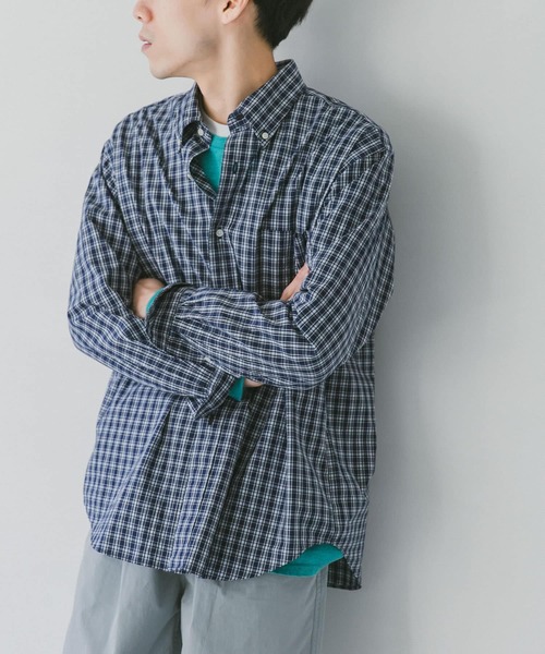 URBAN RESEARCH DOORS（アーバンリサーチドアーズ）の「チェックボタンダウンオーバーシャツ（シャツ/ブラウス・メンズ・ネイビー/グレー/ブルー・MEDIUM/LARGE/SMALL）」の2枚目の写真