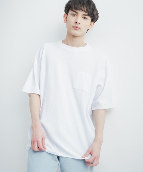 Rocky Monroe（ロッキーモンロー）の「オーバーサイズ クルーネックワッフル無地半袖Tシャツ（Tシャツ/カットソー・メンズ・ホワイト/ブラック/杢グレー・M/L）」の2枚目の写真