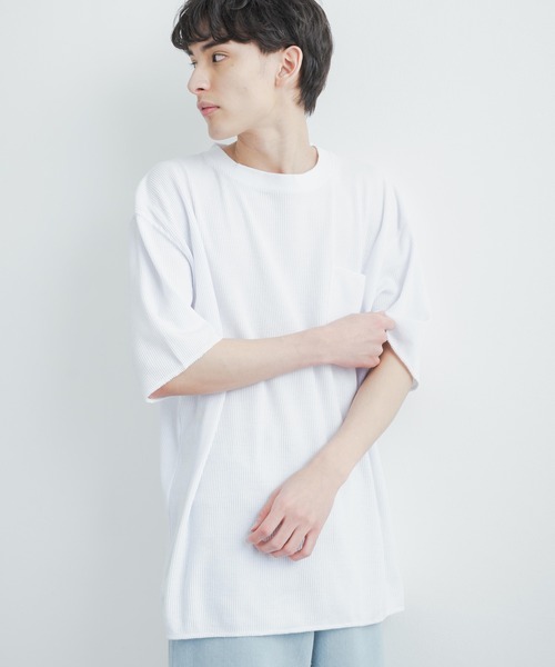 Rocky Monroe（ロッキーモンロー）の「オーバーサイズ クルーネックワッフル無地半袖Tシャツ（Tシャツ/カットソー・メンズ・ホワイト/ブラック/杢グレー・M/L）」の4枚目の写真