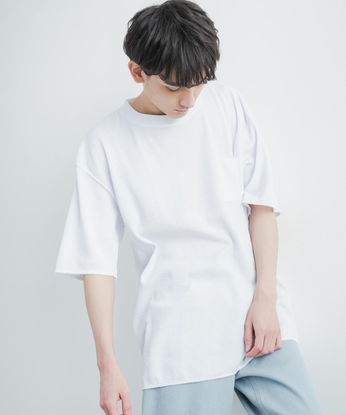 Rocky Monroe（ロッキーモンロー）の「オーバーサイズ クルーネックワッフル無地半袖Tシャツ（Tシャツ/カットソー・メンズ・ホワイト/ブラック/杢グレー・M/L）」の8枚目の写真