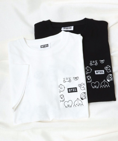 BT21(ビーティーイシビル)の「BT21 モノクロキャラクタープリントビッグシルエットTシャツ(Tシャツ/カットソー・レディース・ホワイト/ブラック/ホワイト系その他/ブラック系その他・M)」の2枚目の写真