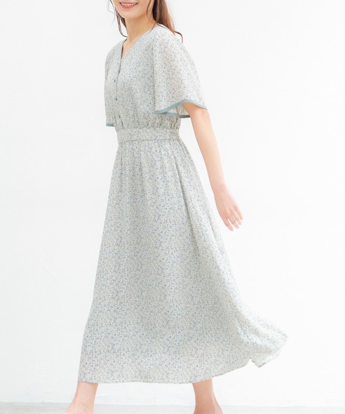 Honeys（ハニーズ）の「配色Ｖネックワンピース（ワンピース・レディース・ブルー系その他/グリーン系その他/ブルー系その他2/ブラック系その他・M/LL/S/L）」の2枚目の写真