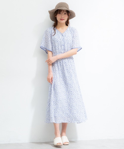 Honeys（ハニーズ）の「配色Ｖネックワンピース（ワンピース・レディース・ブルー系その他/グリーン系その他/ブルー系その他2/ブラック系その他・M/LL/S/L）」の12枚目の写真