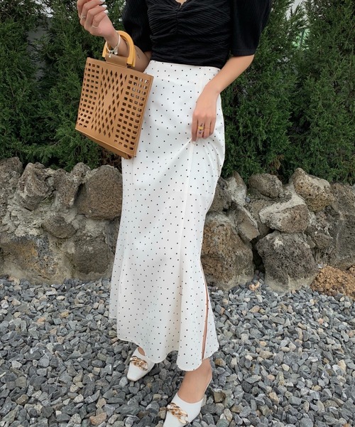 サイドスリットドットマーメイドロングスカート