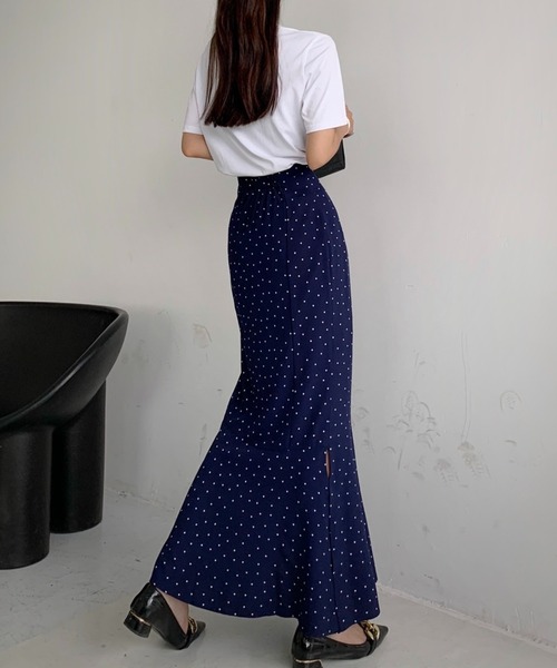 サイドスリットドットマーメイドロングスカート