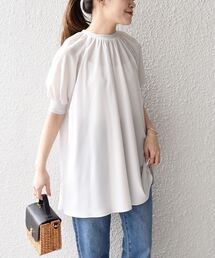 *〈洗濯機可能〉ジョーゼットリブショートスリーブトップス◆