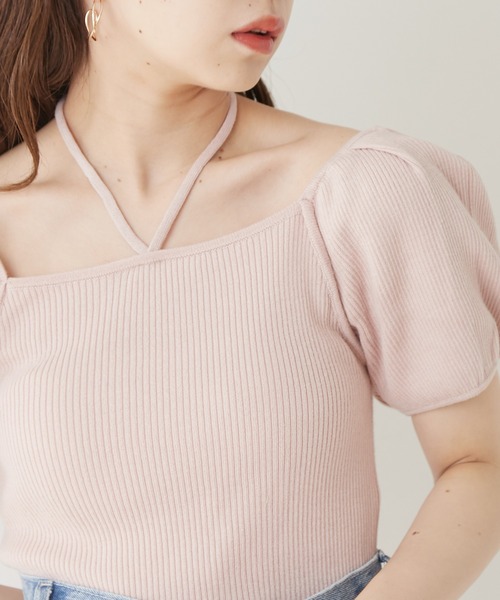 Chico（チコ）の「ホルターリボン付きパフチビニット（ニット/セーター・レディース・ホワイト/ミント/ブラック/ピンク・FREE）」の4枚目の写真