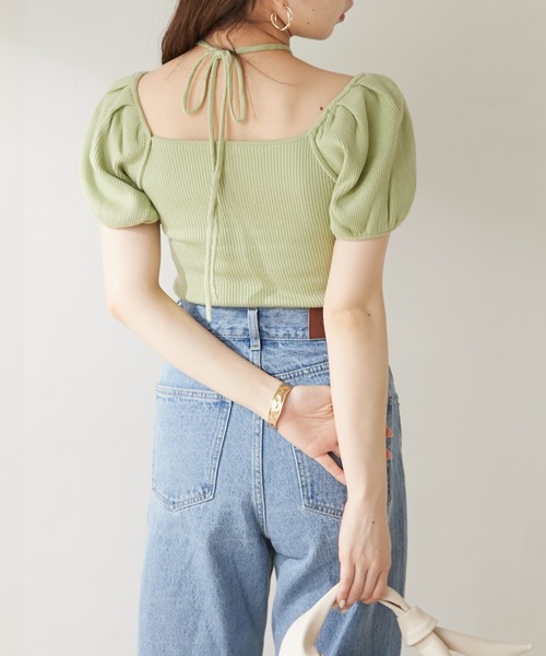 Chico（チコ）の「ホルターリボン付きパフチビニット（ニット/セーター・レディース・ホワイト/ミント/ブラック/ピンク・FREE）」の7枚目の写真