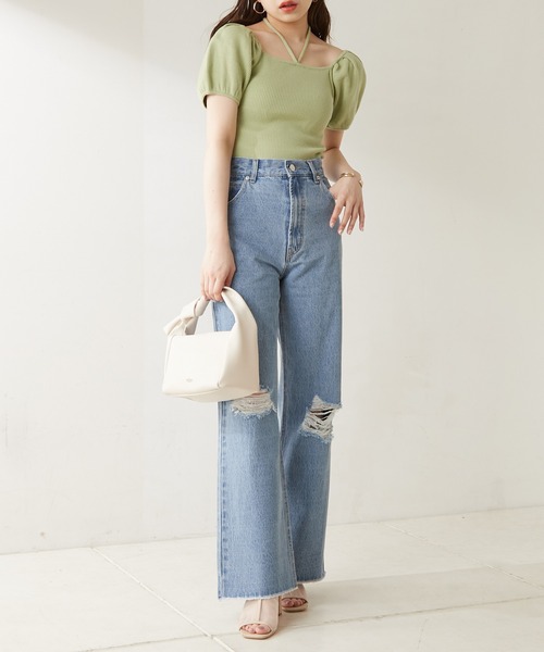 Chico（チコ）の「ホルターリボン付きパフチビニット（ニット/セーター・レディース・ホワイト/ミント/ブラック/ピンク・FREE）」の8枚目の写真