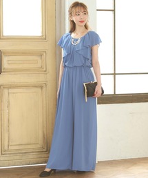 Retica mew（レティカミュウ）の「パーティードレス パンツスタイル ショルダーフリル フレンチスリーブ ウエストゴム切替 シフォン ワイドパンツ 結婚式 パンツドレス 大きいサイズ 20代 30代 お呼ばれ（パンツドレス）」