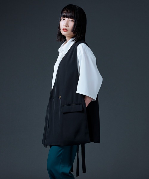 Ellno Loset（エルノロゼット）の「ポリトロノーカラージレ/セットアップ対応（ベスト・メンズ・ブラック/ライトグリーン・MEDIUM/LARGE）」の9枚目の写真