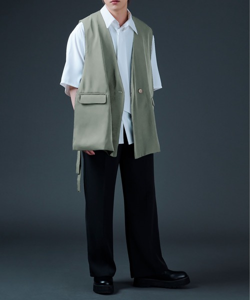 Ellno Loset（エルノロゼット）の「ポリトロノーカラージレ/セットアップ対応（ベスト・メンズ・ブラック/ライトグリーン・MEDIUM/LARGE）」の15枚目の写真