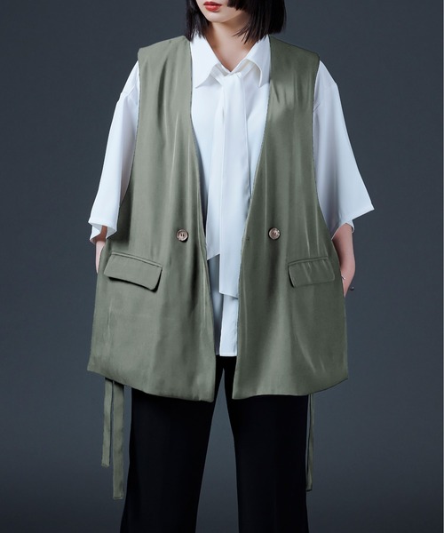 Ellno Loset（エルノロゼット）の「ポリトロノーカラージレ/セットアップ対応（ベスト・メンズ・ブラック/ライトグリーン・MEDIUM/LARGE）」の16枚目の写真