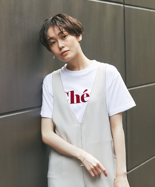 un dix cors（アンディコール）の「トレンドライクなロゴプリント　CheriフロッキーTシャツ（Tシャツ/カットソー・レディース・ホワイト/チャコールグレー/ホワイト系その他・FREE）」の4枚目の写真