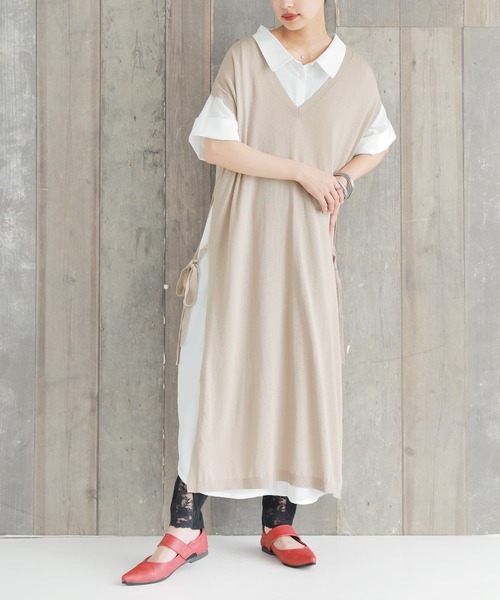 osharewalker（オシャレウォーカー）の「【廃盤】『前後2wayサイドリボンロングニットベスト』（ベスト・レディース・ブラック/ベージュ・FREE）」の2枚目の写真