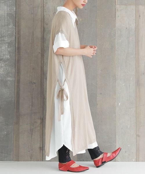 osharewalker（オシャレウォーカー）の「【廃盤】『前後2wayサイドリボンロングニットベスト』（ベスト・レディース・ブラック/ベージュ・FREE）」の6枚目の写真