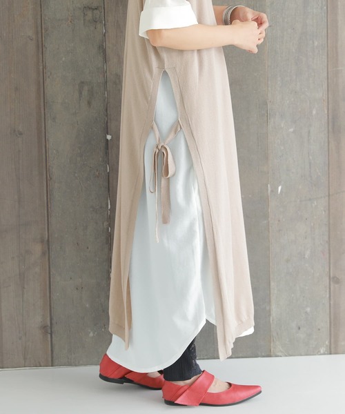 osharewalker（オシャレウォーカー）の「【廃盤】『前後2wayサイドリボンロングニットベスト』（ベスト・レディース・ブラック/ベージュ・FREE）」の9枚目の写真